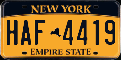 NY license plate HAF4419