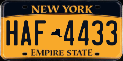 NY license plate HAF4433