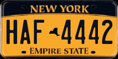 NY license plate HAF4442