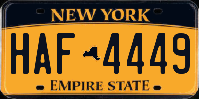 NY license plate HAF4449