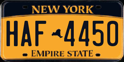 NY license plate HAF4450