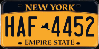 NY license plate HAF4452