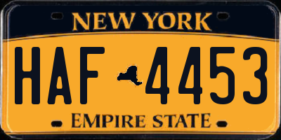 NY license plate HAF4453