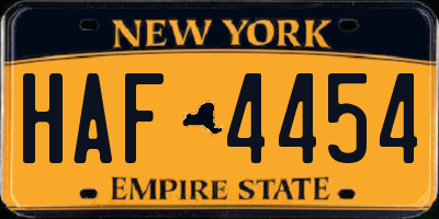 NY license plate HAF4454