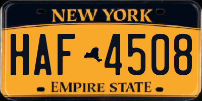 NY license plate HAF4508
