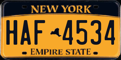 NY license plate HAF4534
