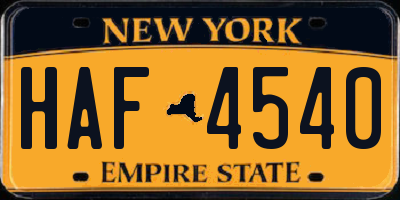 NY license plate HAF4540