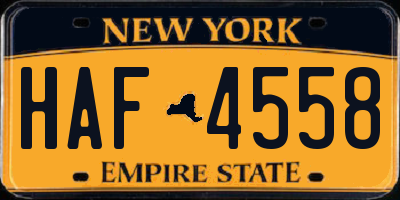 NY license plate HAF4558