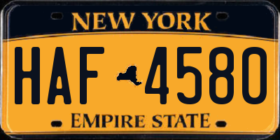 NY license plate HAF4580