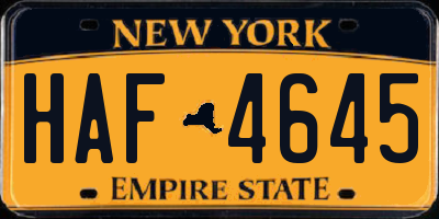 NY license plate HAF4645