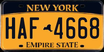 NY license plate HAF4668