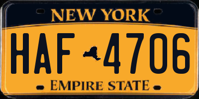 NY license plate HAF4706