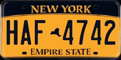 NY license plate HAF4742