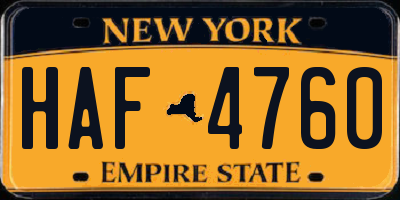 NY license plate HAF4760