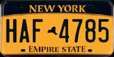 NY license plate HAF4785