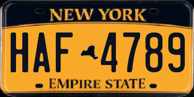 NY license plate HAF4789