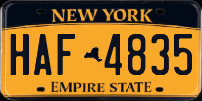 NY license plate HAF4835
