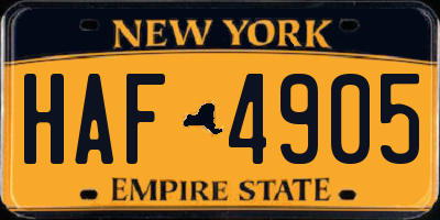 NY license plate HAF4905