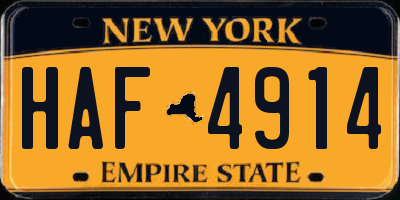 NY license plate HAF4914