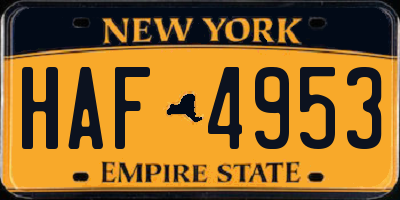 NY license plate HAF4953