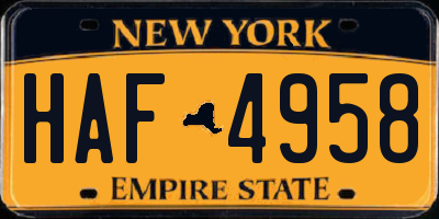 NY license plate HAF4958