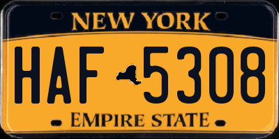 NY license plate HAF5308