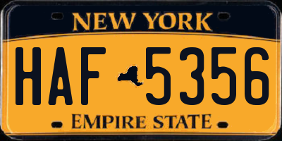 NY license plate HAF5356