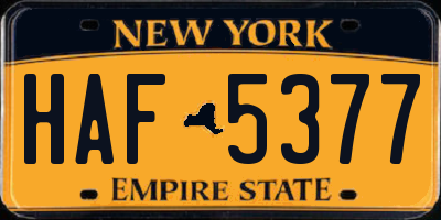 NY license plate HAF5377