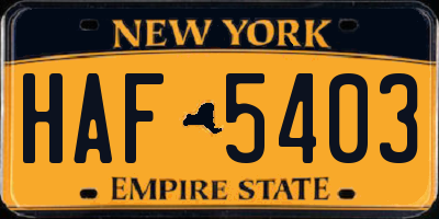NY license plate HAF5403