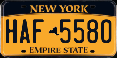 NY license plate HAF5580