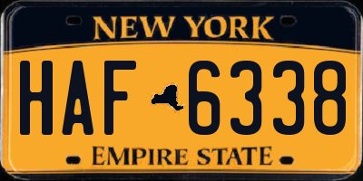 NY license plate HAF6338