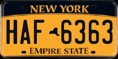 NY license plate HAF6363