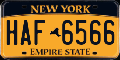 NY license plate HAF6566