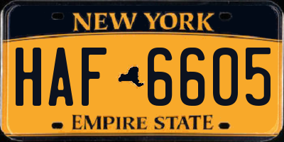 NY license plate HAF6605