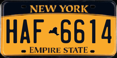 NY license plate HAF6614
