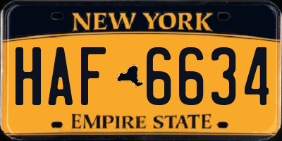 NY license plate HAF6634