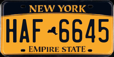 NY license plate HAF6645