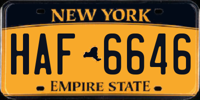 NY license plate HAF6646