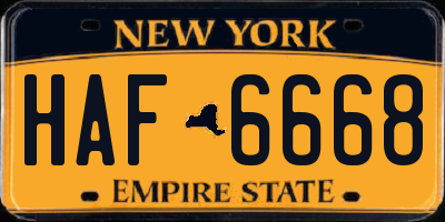 NY license plate HAF6668