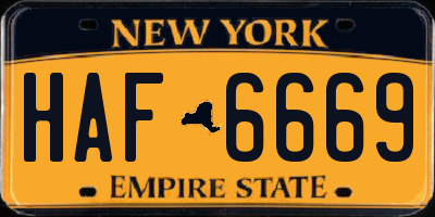 NY license plate HAF6669