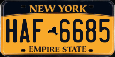 NY license plate HAF6685