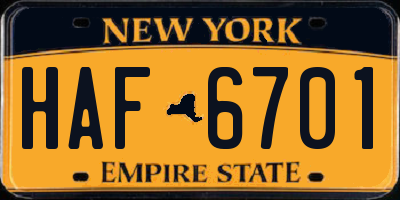 NY license plate HAF6701