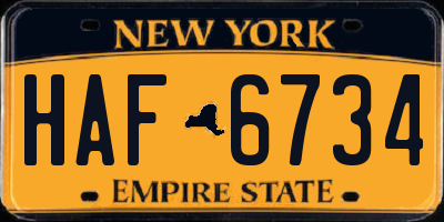 NY license plate HAF6734