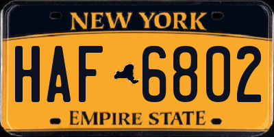 NY license plate HAF6802