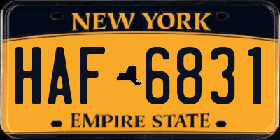 NY license plate HAF6831