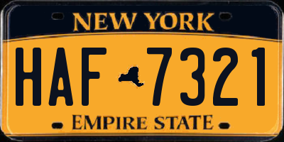 NY license plate HAF7321