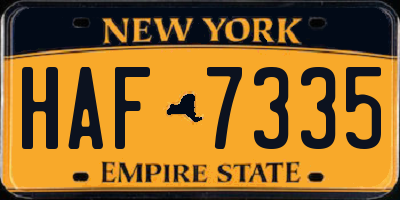 NY license plate HAF7335