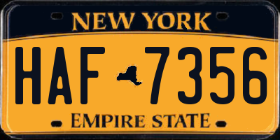 NY license plate HAF7356
