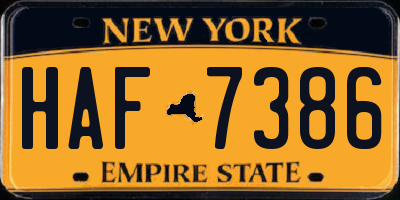 NY license plate HAF7386