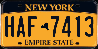 NY license plate HAF7413